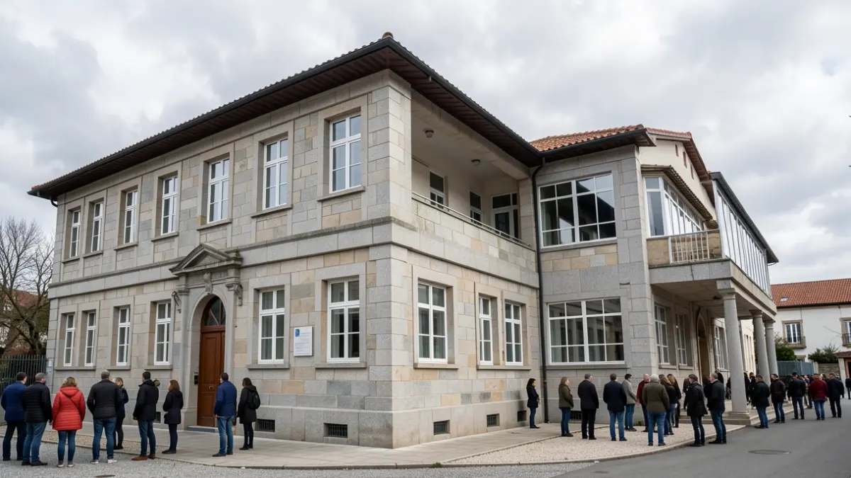 Imagen genérica de una ampliación de un colegio gallego con detalles de granito.
