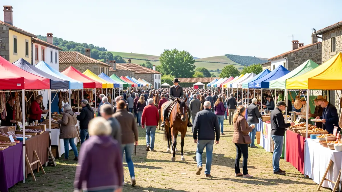 Imagen genérica de un evento al aire libre en Galicia con puestos de artesanía y gastronomía.