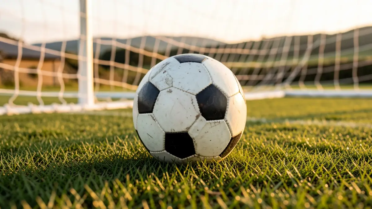 Imagen genérica de un balón de fútbol sobre césped con una red borrosa al fondo.