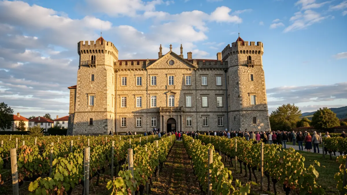 Imagen genérica de un castillo gallego con viñedos.