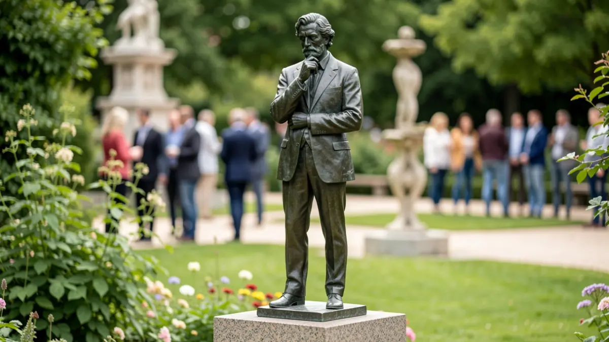 Imagen genérica de una estatua de bronce en un jardín.