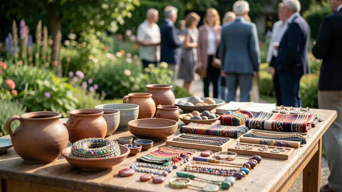 Imaxe xenérica de artesanía tradicional exposta en xardíns.