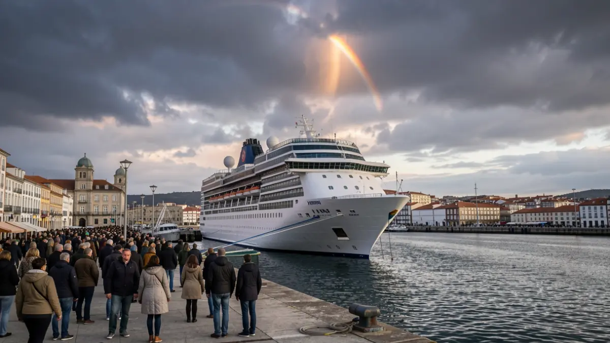 Un crucero atracado en el puerto de Ferrol para observar el eclipse solar.