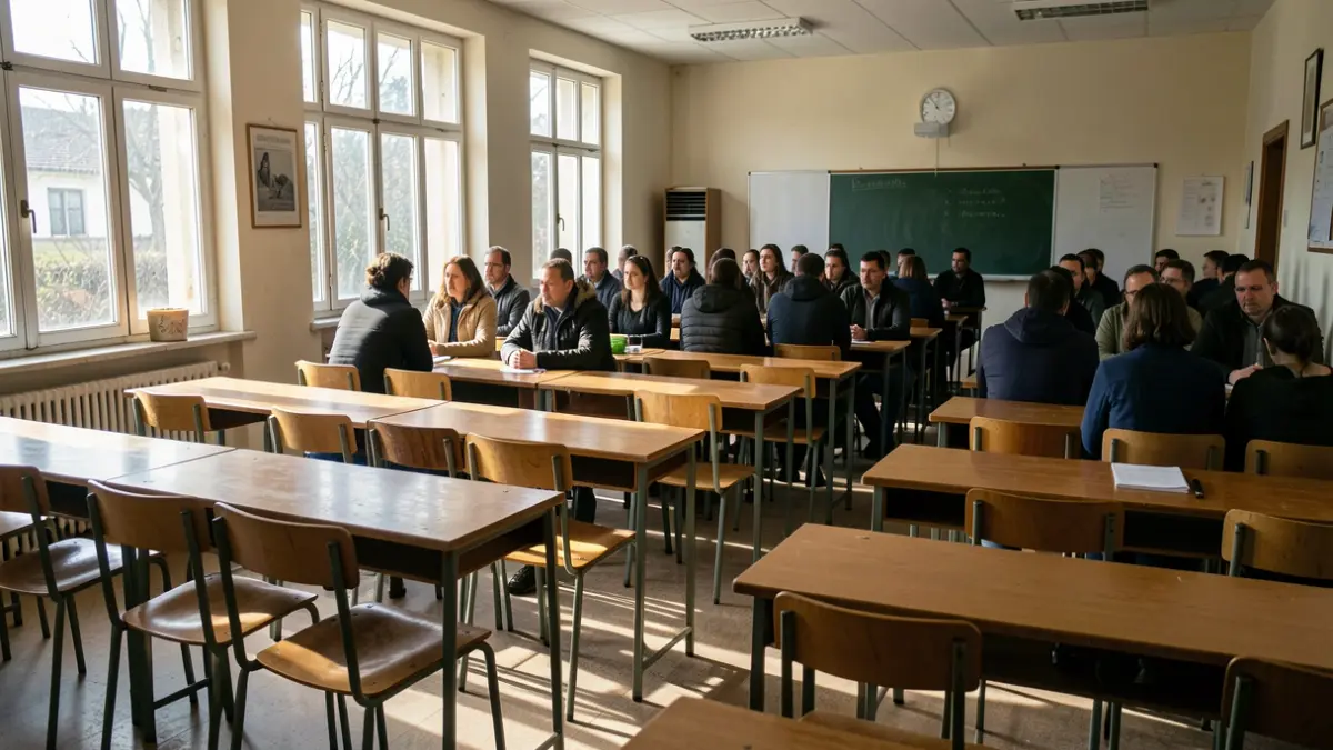 Imagen genérica de un aula gallega vacía con luz solar.