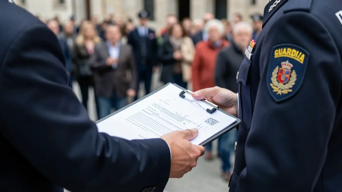 Primeira plana dun axente da Garda Civil sostendo unhas anotacións.