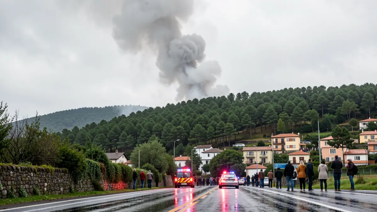 Imaxe xenérica de fume dun incendio forestal preto de vivendas en O Porriño.