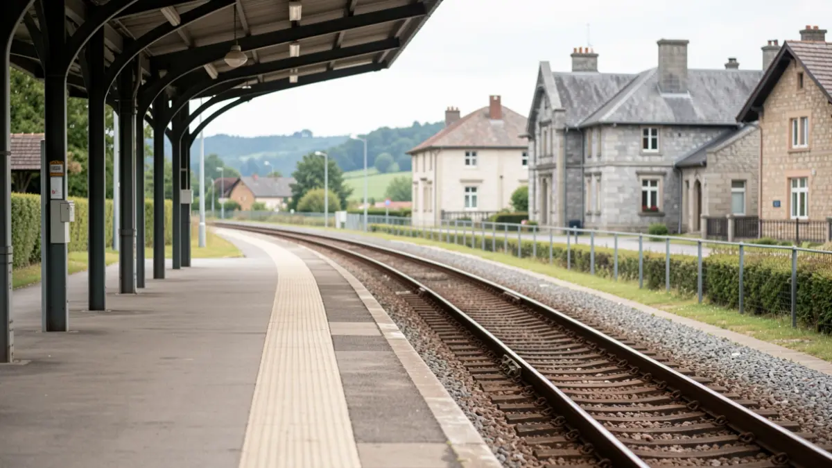 Imagen genérica de una estación de tren vacía con vías que se pierden a lo lejos.