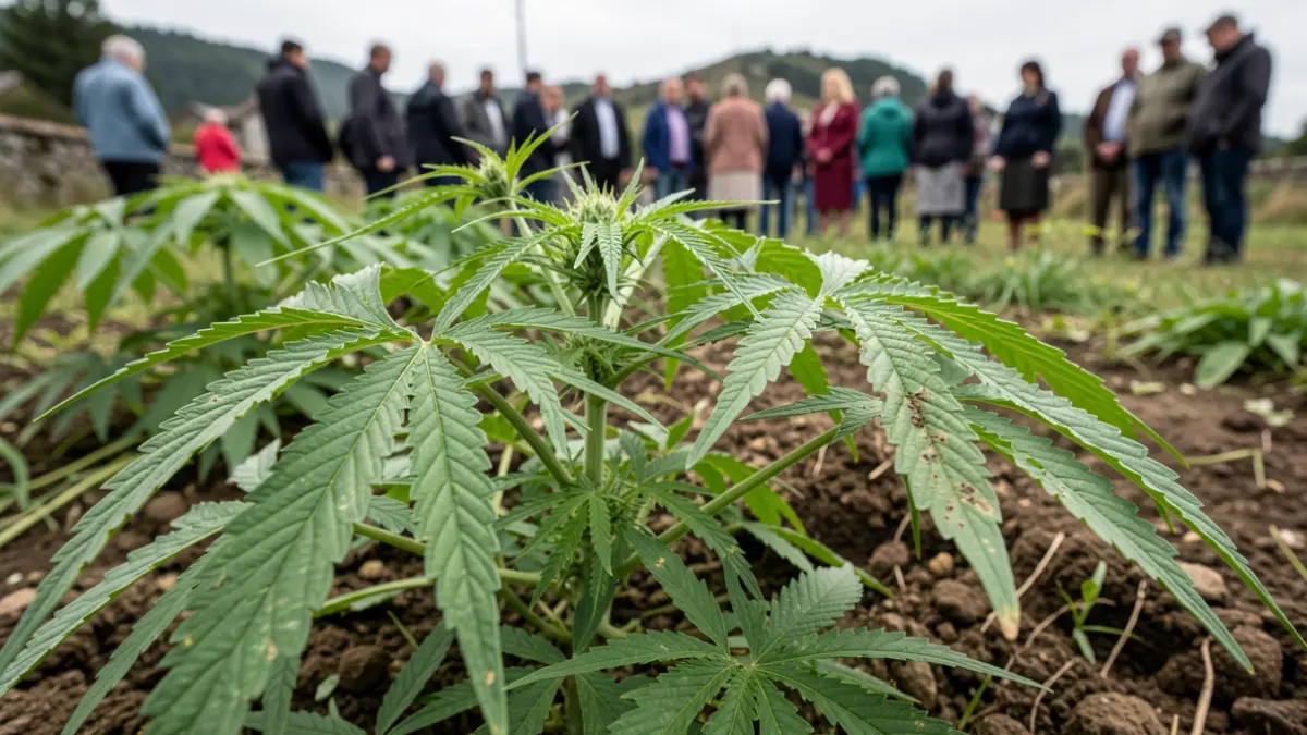 Planta de cannabis en cultivo en una finca rural gallega.