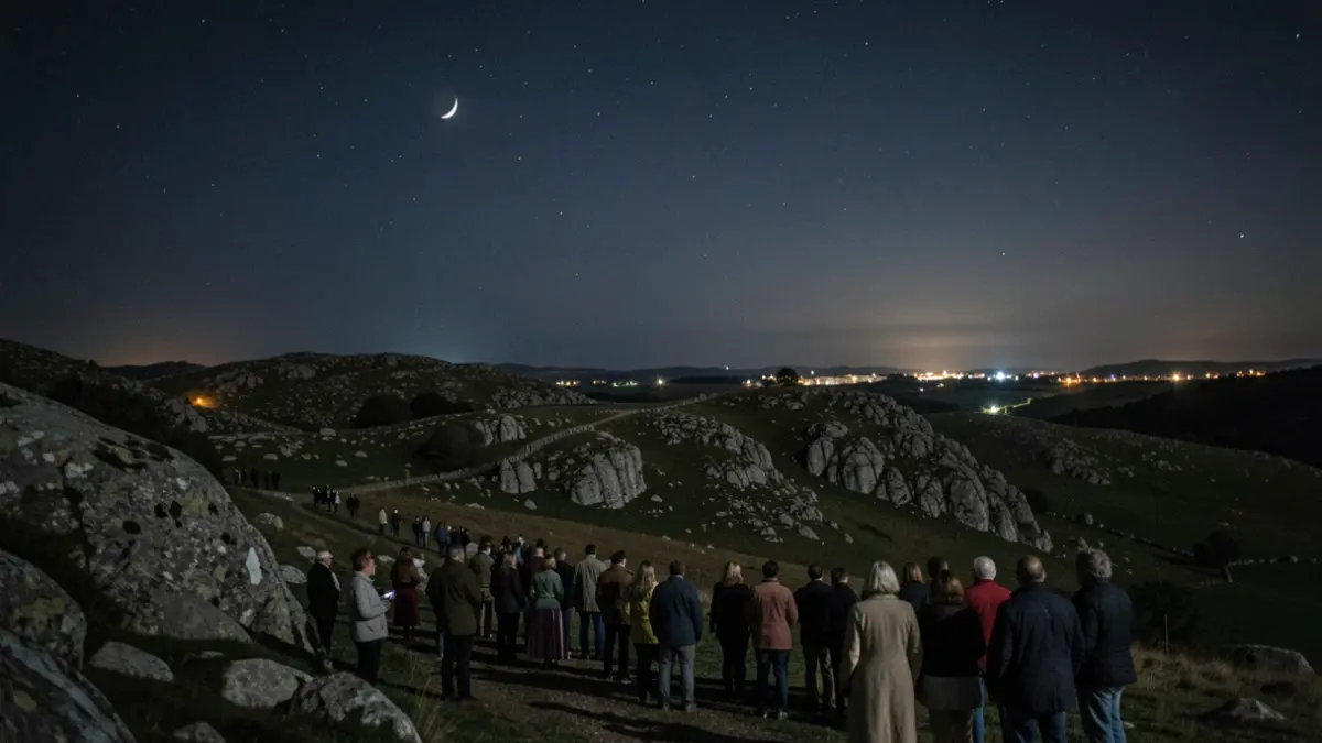 Imagen genérica de un cielo nocturno sobre paisaje gallego con luces distantes.