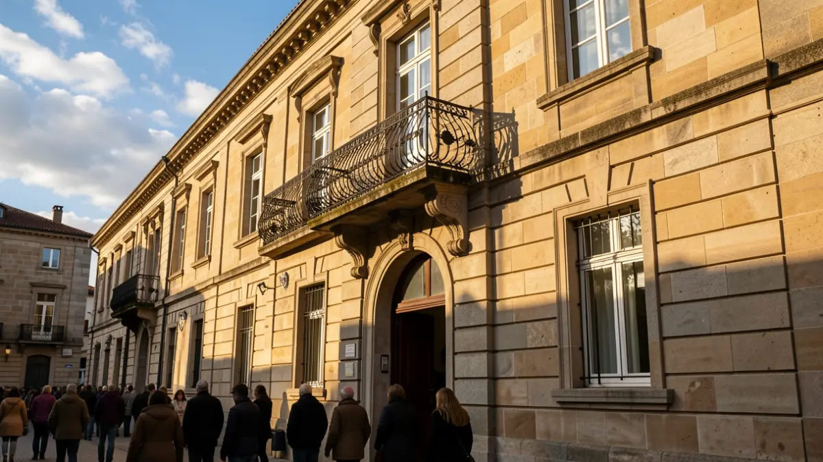 Imagen genérica del Ayuntamiento de A Coruña con balcón de hierro y detalles de granito.