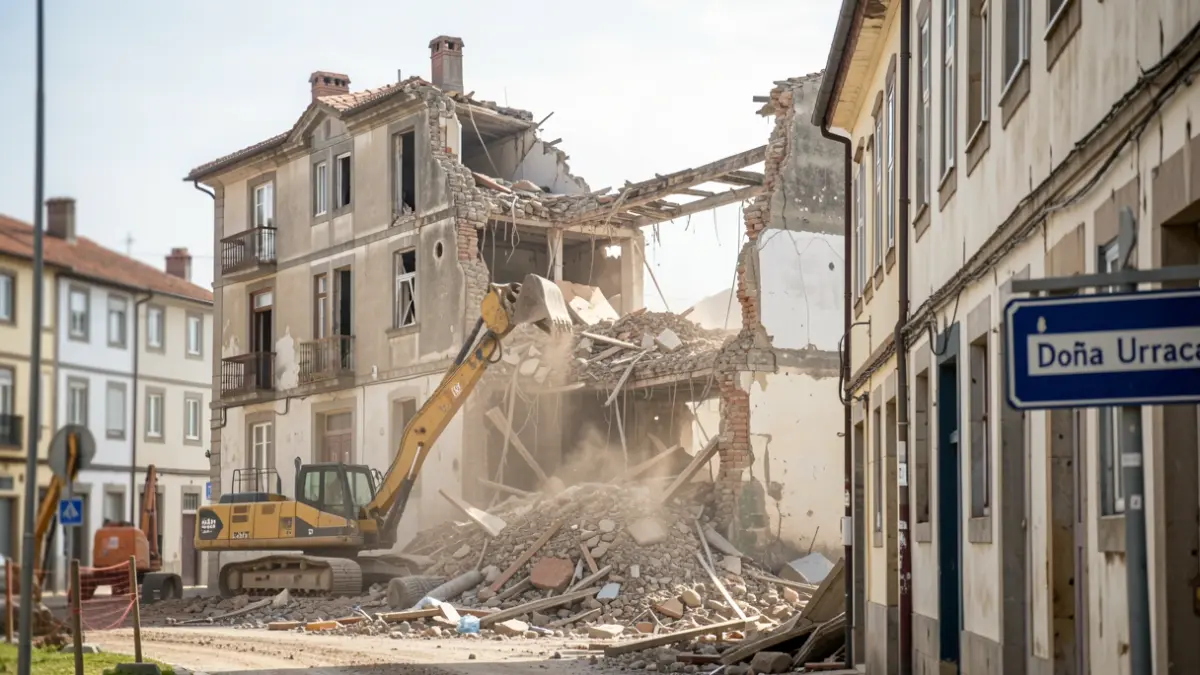 Imaxe xenérica de obras de demolición nunha rúa de Lugo.