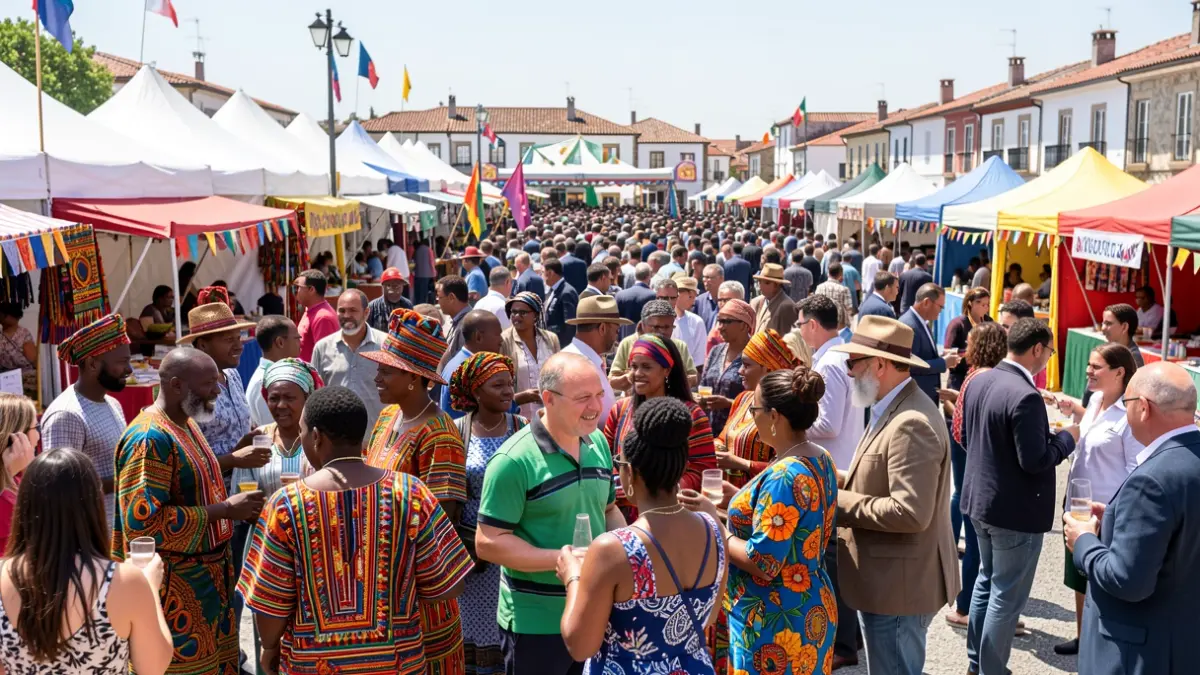 Imagen de una fiesta comunitaria en Ourense con gente de origen senegalés y local.