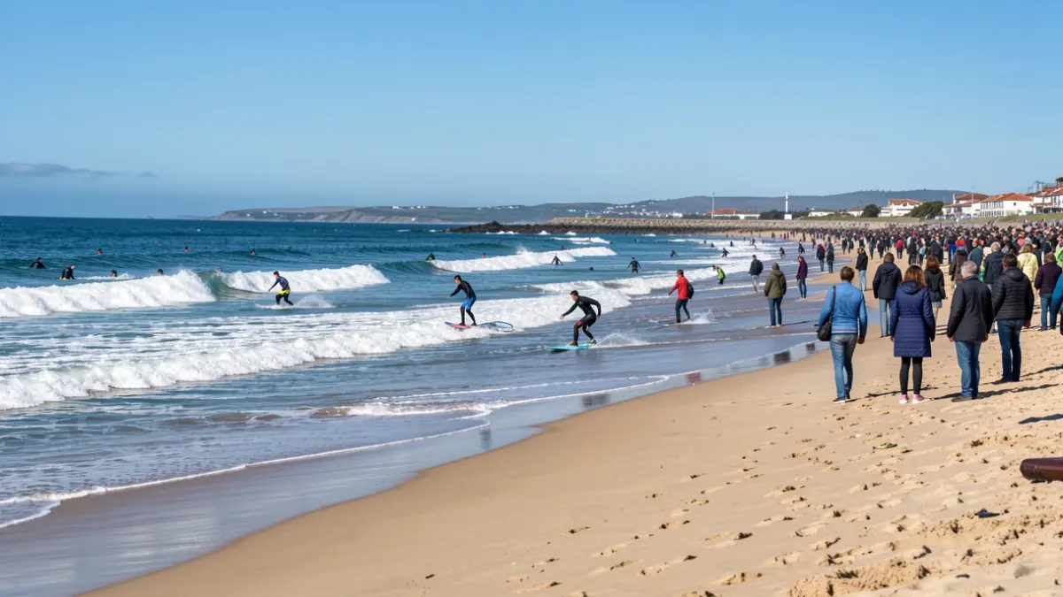 Imaxe xenérica dunha praia galega con ondas para practicar bodyboard.