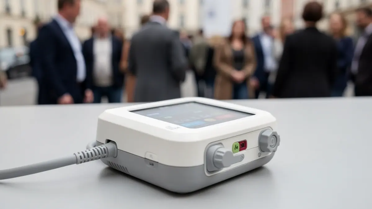 Primeira imaxe dun desfibrilador, un dispositivo médico esencial.
