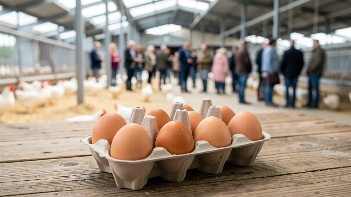 Imagen genérica de huevos de gallina campera en una mesa de madera.