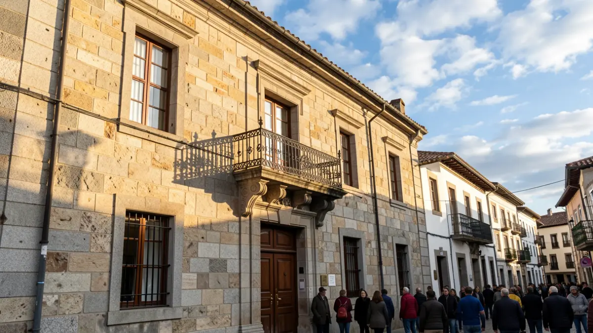 Imagen genérica de un ayuntamiento tradicional gallego con balcón de hierro.
