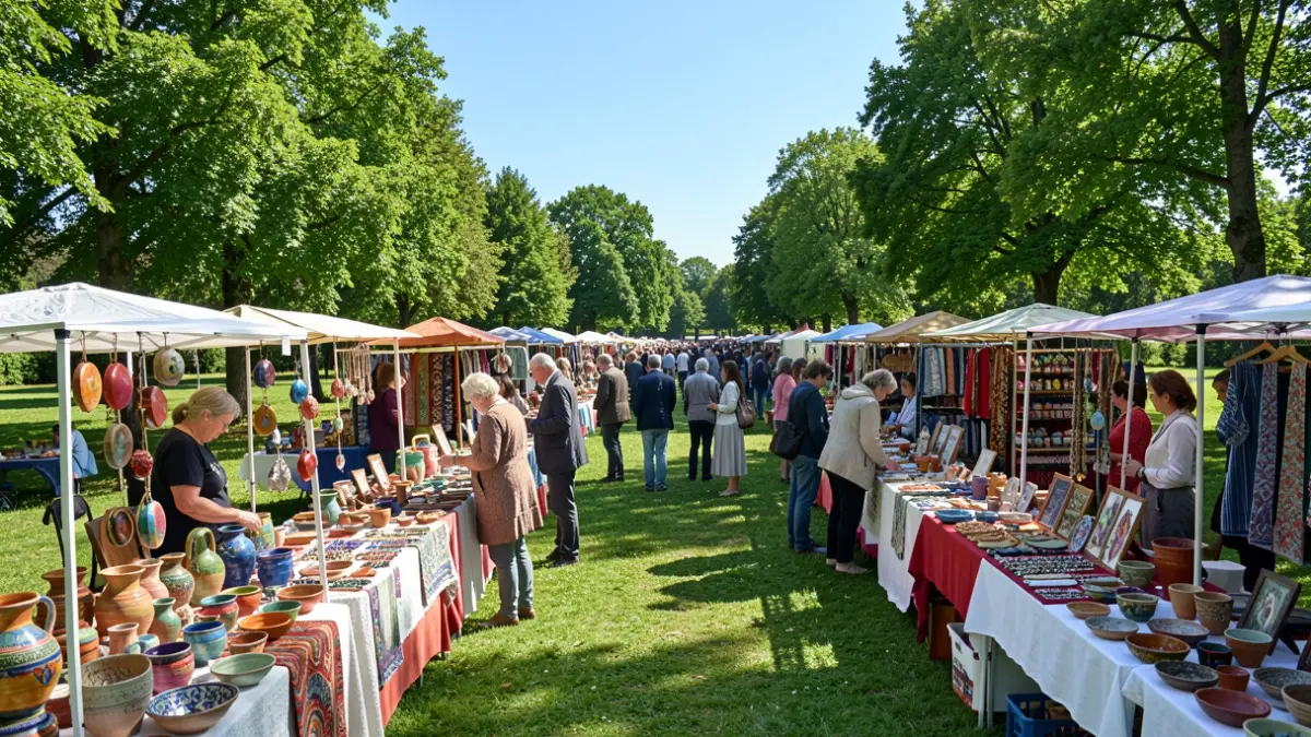 Imagen genérica de una feria de artesanía al aire libre en un parque gallego.