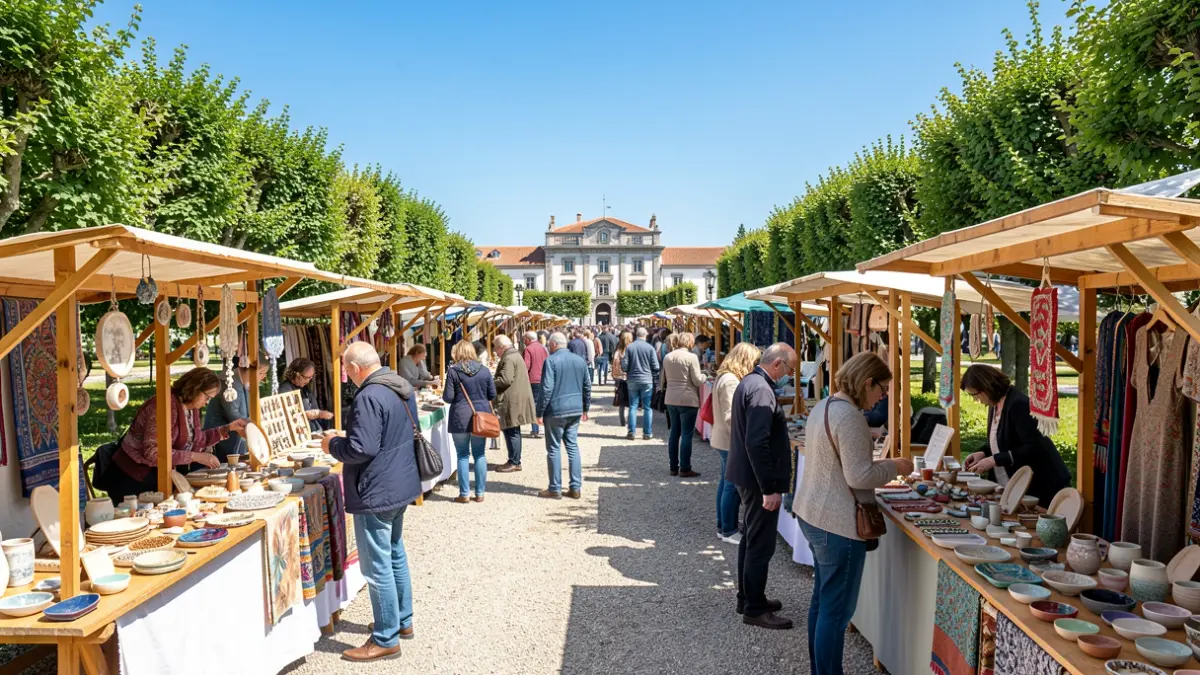 Imagen genérica de una feria de artesanía con puestos variados y gente