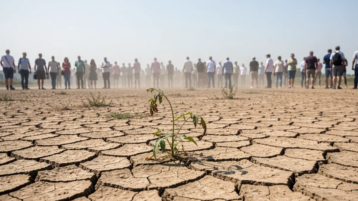Imaxe xenérica de terra seca e rachada, simbolizando a escaseza de auga.