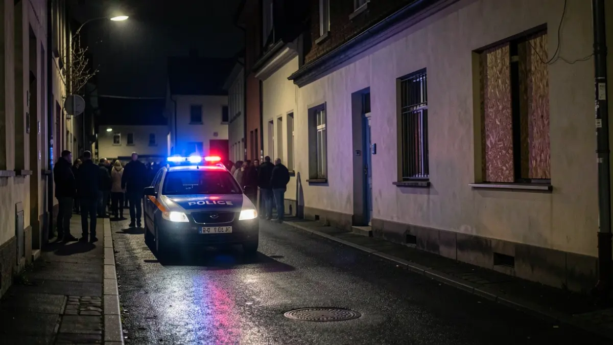 Imagen genérica de luces de emergencia policiales reflejadas en el asfalto mojado por la noche.