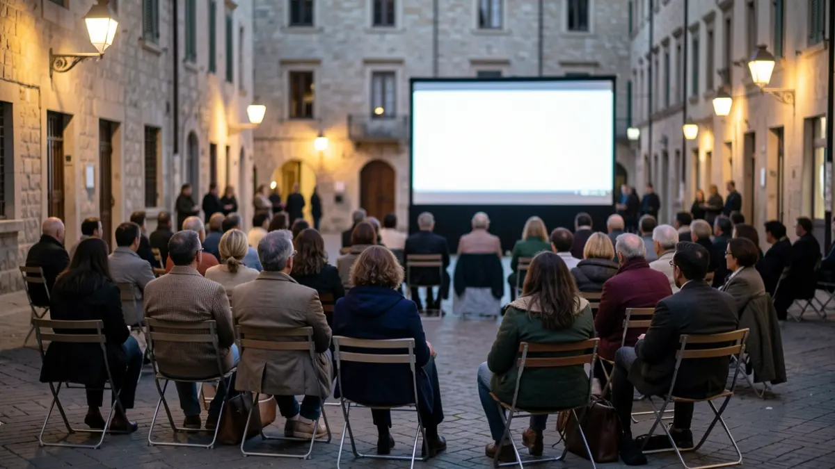 Imagen genérica de una proyección de cine al aire libre en una plaza.