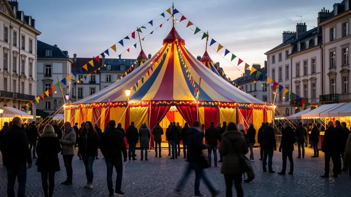 Imagen genérica de un circo en una plaza al atardecer.