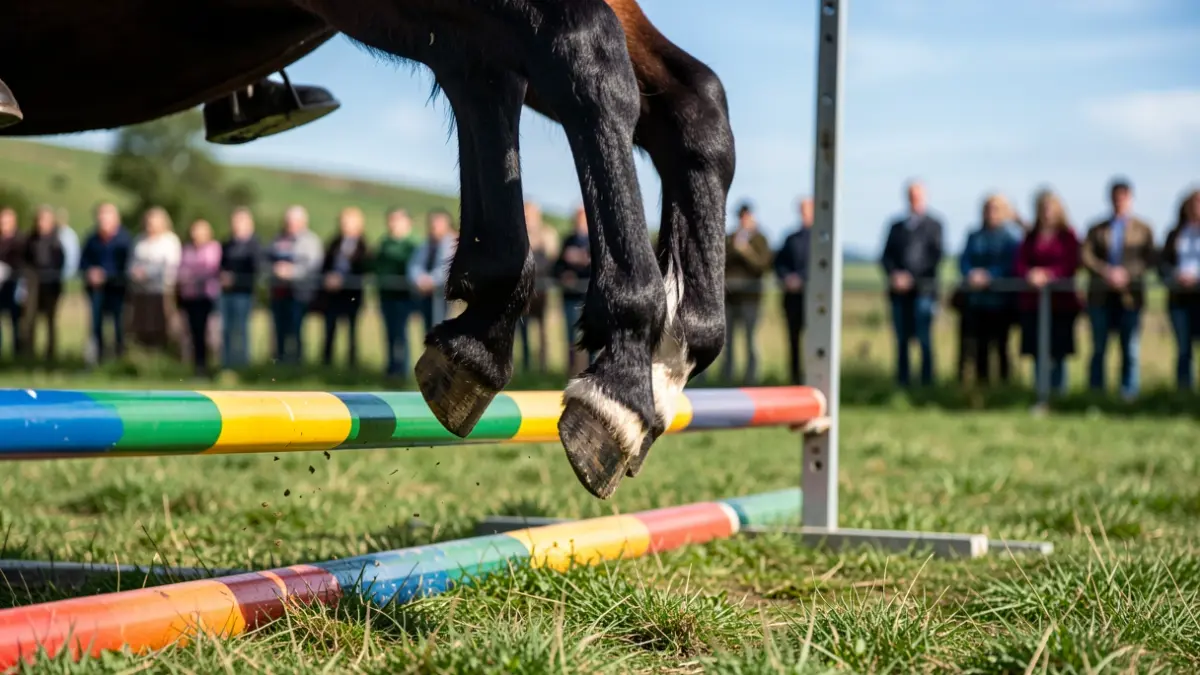 Imaxe dun cabalo saltando un obstáculo nunha competición hípica en Galicia.