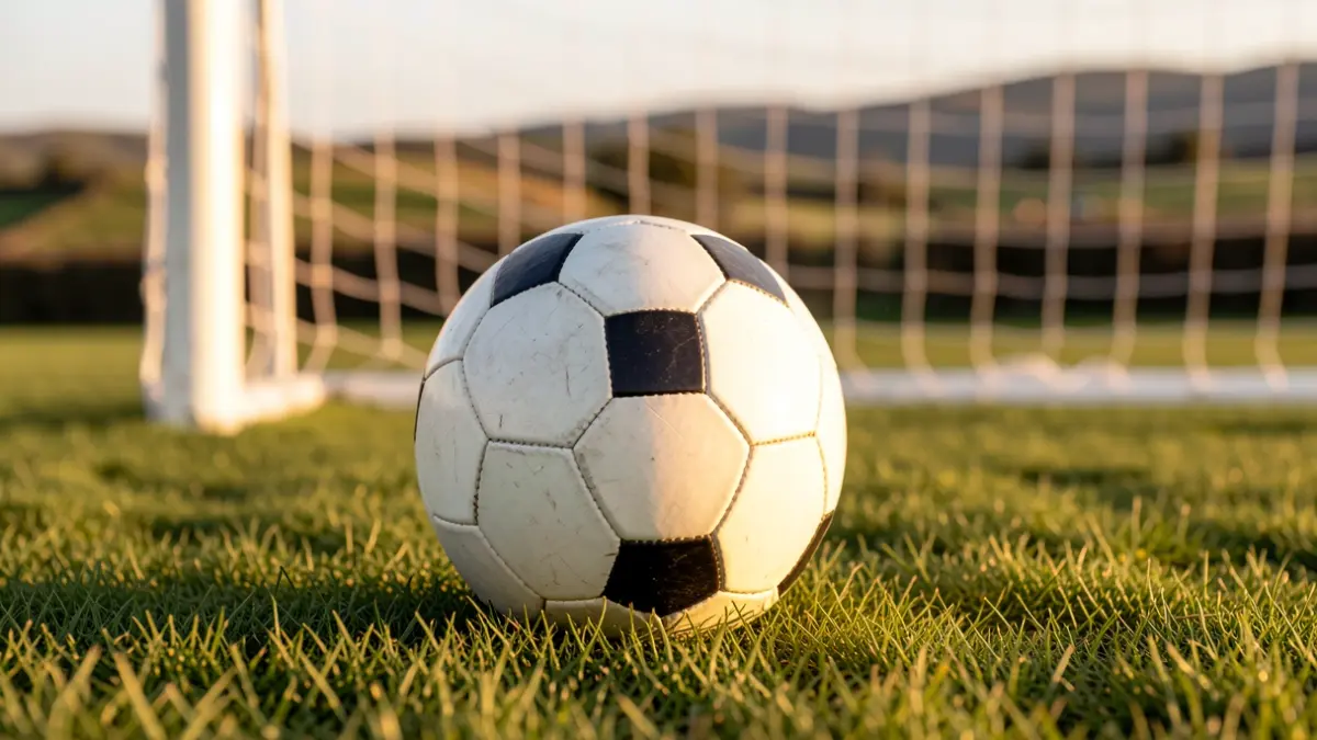 Imagen genérica de un balón de fútbol sobre césped recién cortado con una red de meta borrosa al fondo.