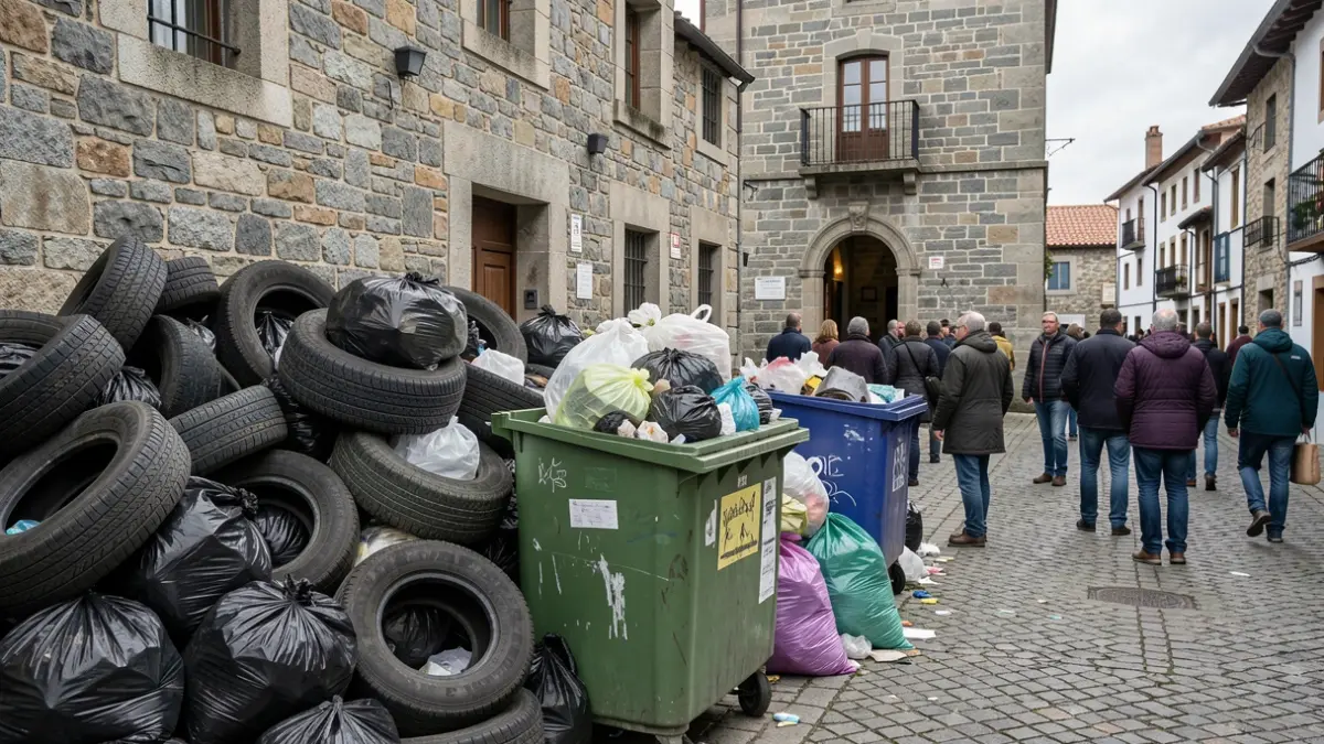 Imaxe xenérica de lixo acumulado preto de colectores nun concello galego.