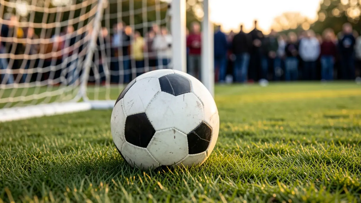 Imagen genérica de un balón de fútbol sobre césped con una red borrosa al fondo.