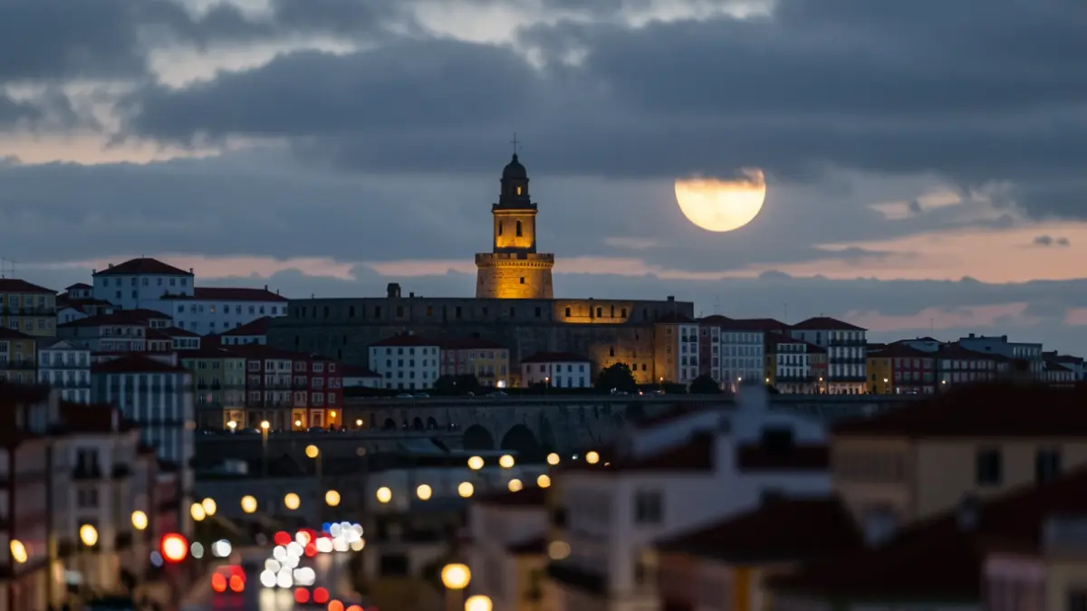 Imagen genérica de A Coruña durante un eclipse solar con nubes.