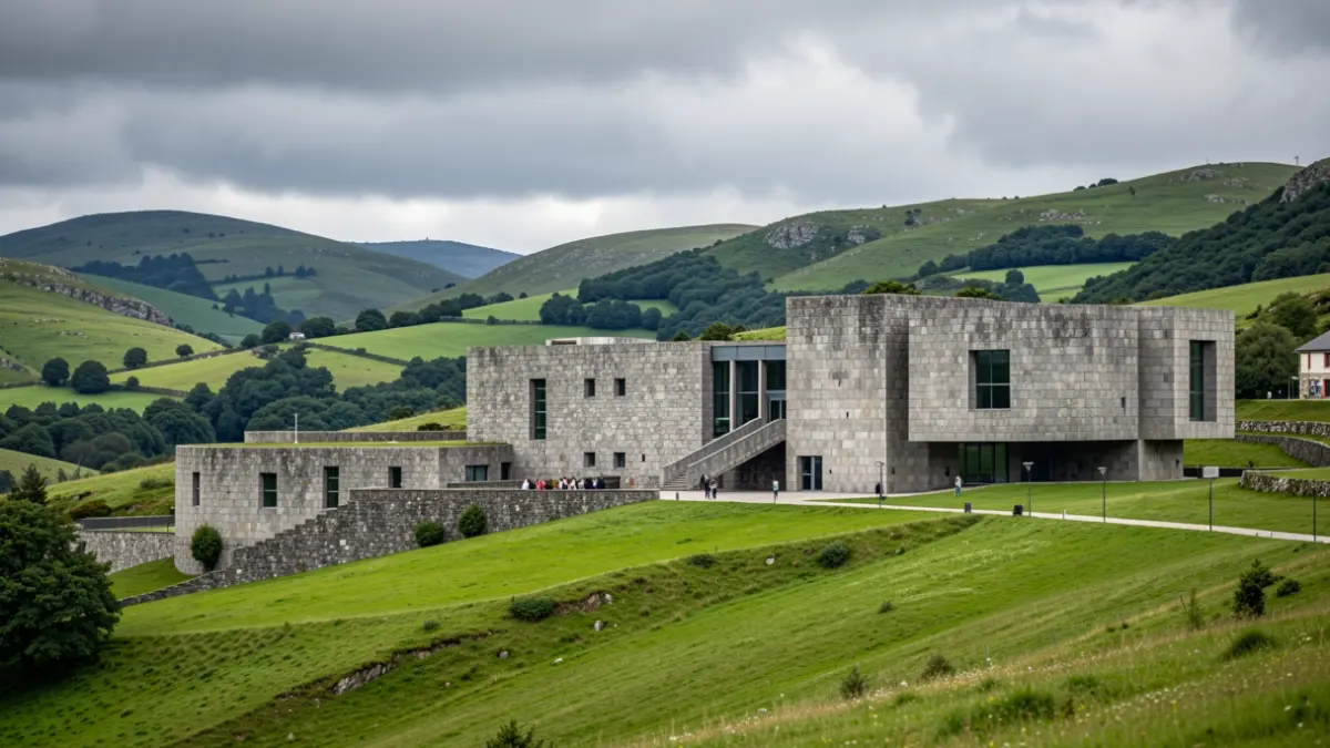 Imagen genérica de un evento cultural en Galicia, con arquitectura de granito y paisaje verde.