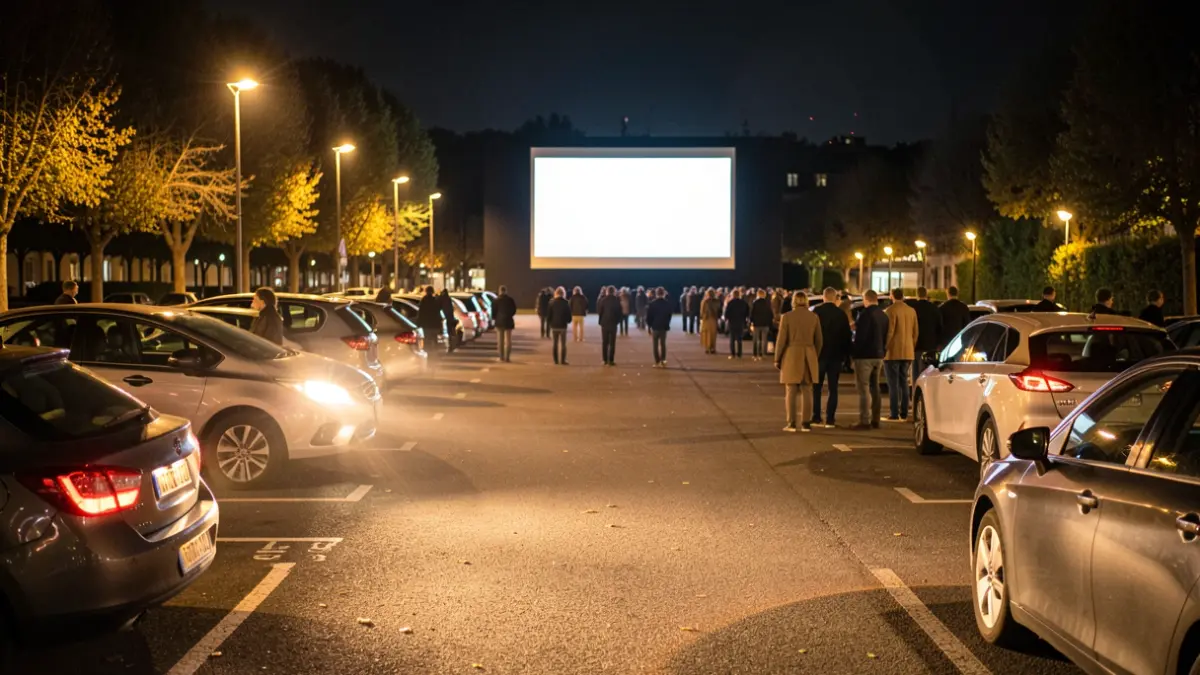 Imagen genérica de un autocine al aire libre por la noche.