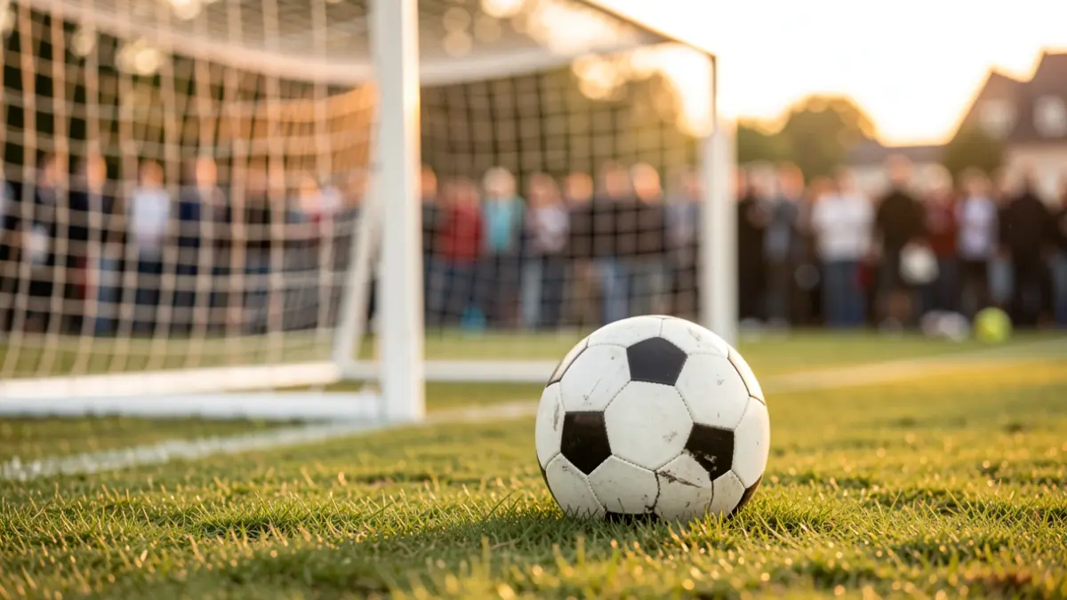 Imagen genérica de un balón de fútbol sobre césped con una portería desenfocada al fondo.