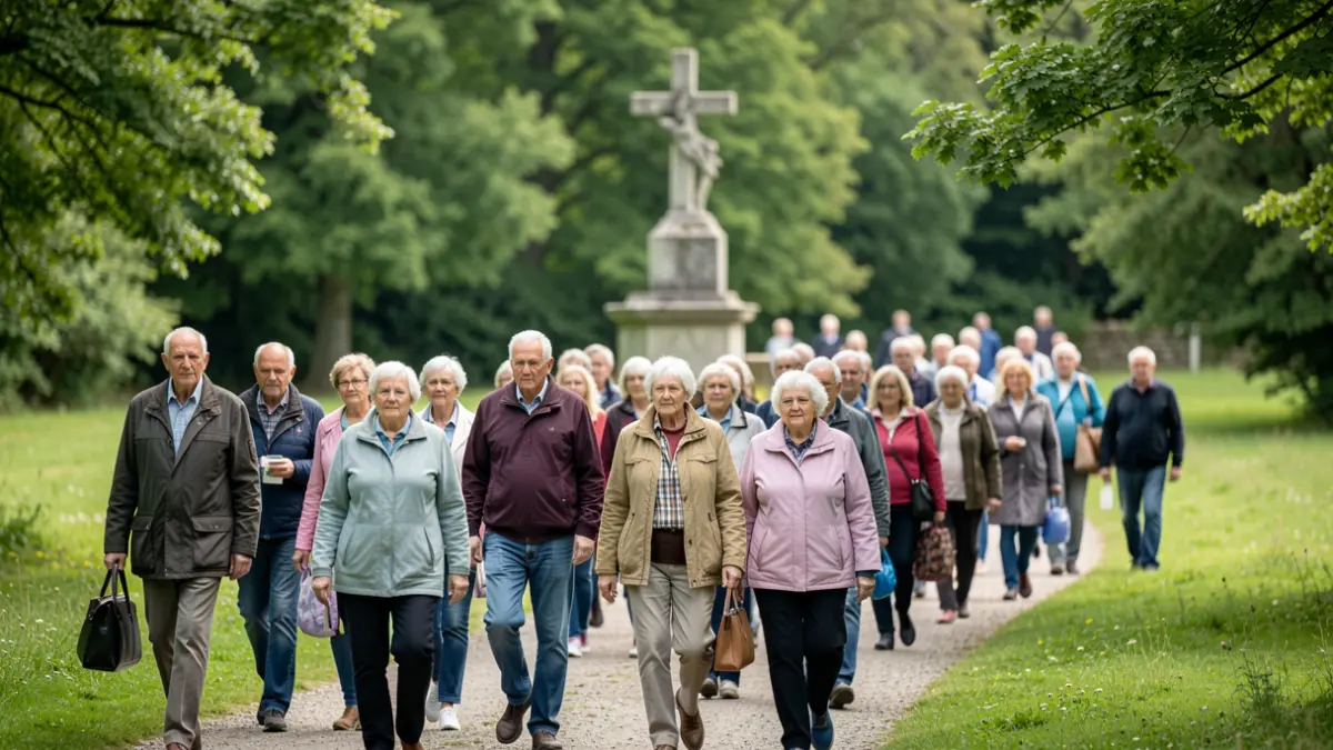 Imagen genérica de personas mayores participando en una caminata saludable en un parque gallego.