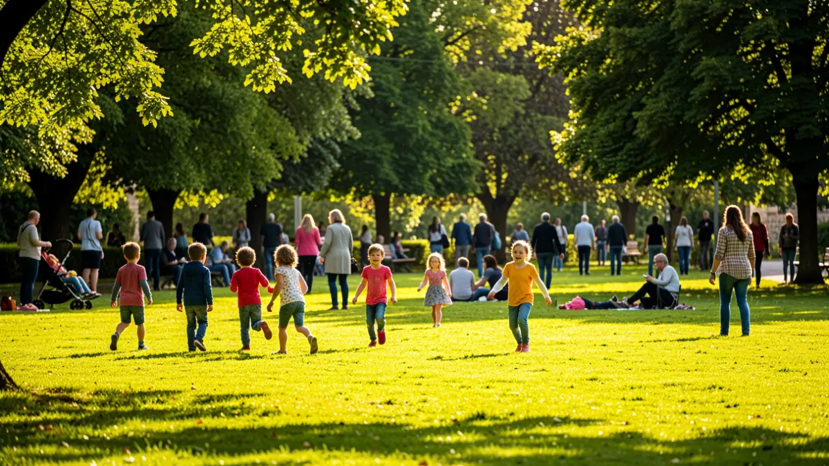 Imaxe xenérica dun parque galego con familias gozando de actividades ao aire libre.