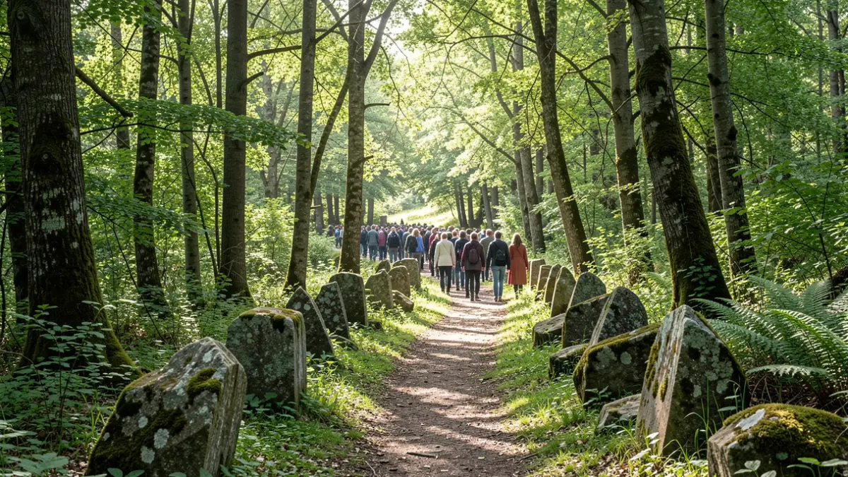 Imagen genérica de un sendero forestal frondoso en Galicia con luz solar filtrándose entre los árboles.
