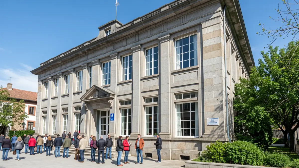 Imagen genérica de un edificio público en Galicia con arquitectura de granito.