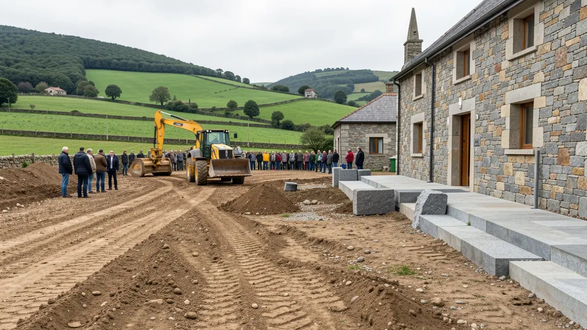 Imaxe xenérica de obras nunha zona rural galega con maquinaria pesada.