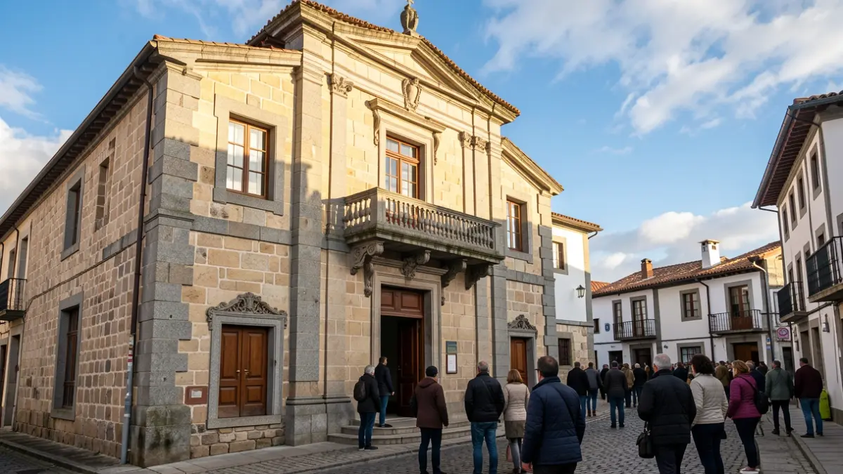 Imaxe xenérica dunha casa do concello galega de pedra con balcón ornamentado.
