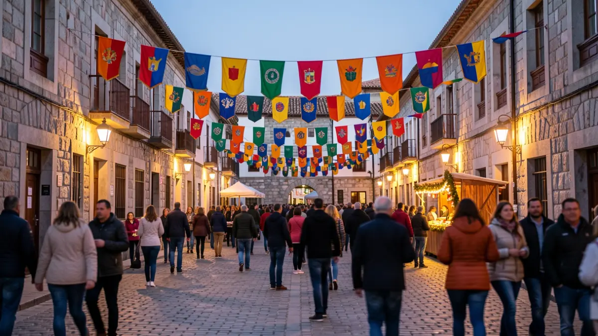 Imagen genérica de una plaza de Porto do Son durante las Festas do Carmen, con gente y decoración festiva.