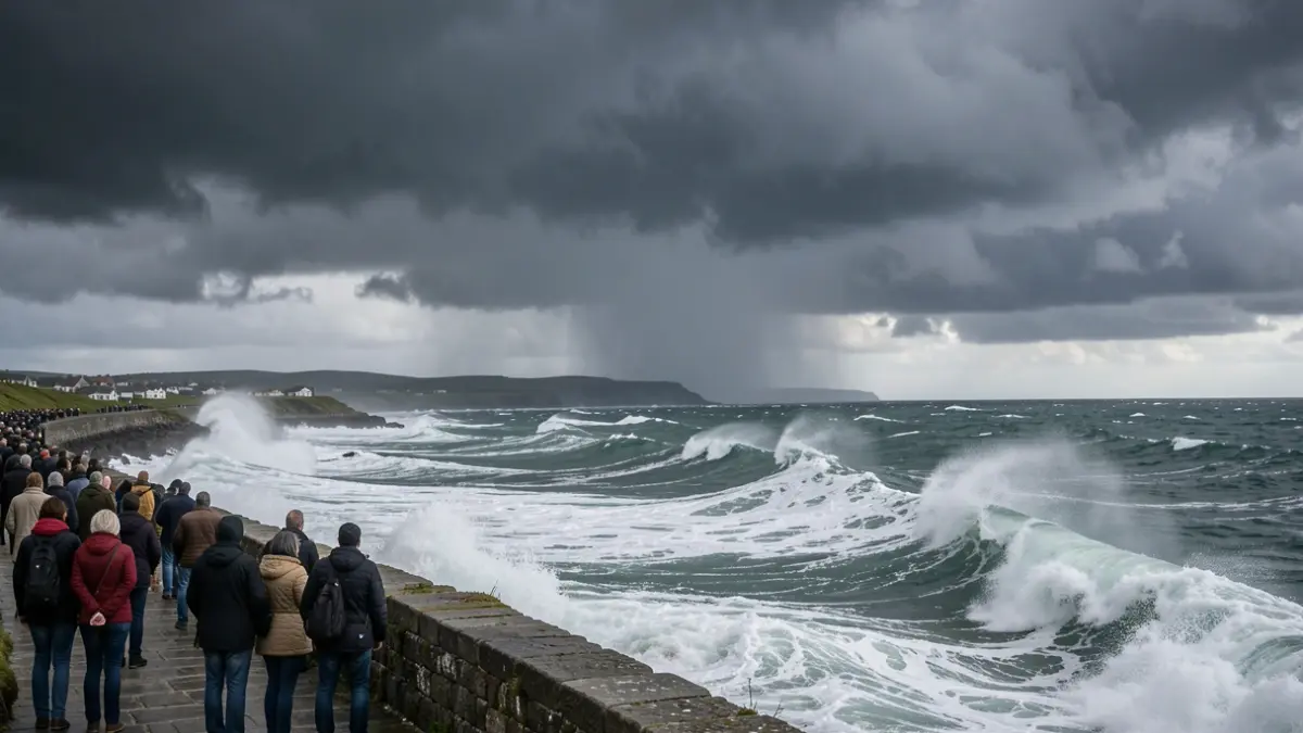 Imagen genérica de cielo tormentoso sobre la costa gallega con mar agitado por el viento.