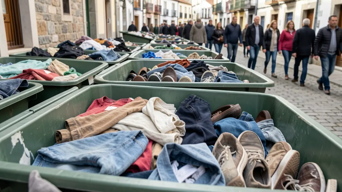 Imaxe xenérica de colectores de residuos téxtiles nun concello galego.