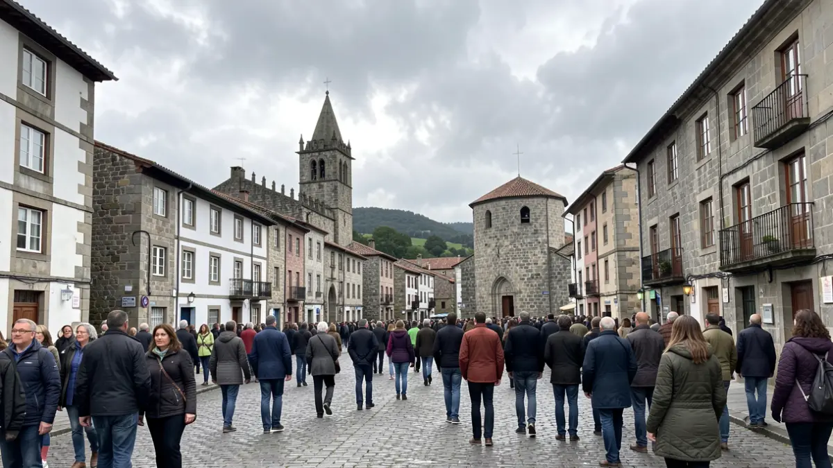 Imaxe xenérica de ceo nubrado sobre a vila de Sarria, con arquitectura de granito.