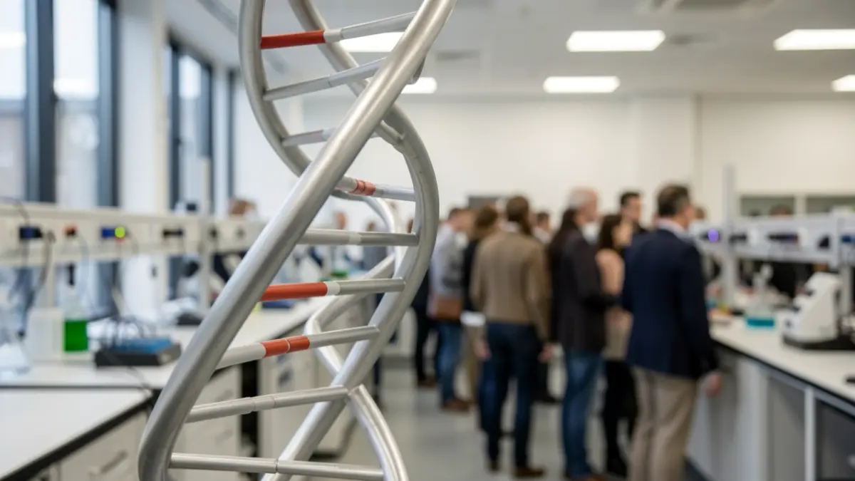 Imaxe xenérica dunha dobre hélice de ADN nun laboratorio.