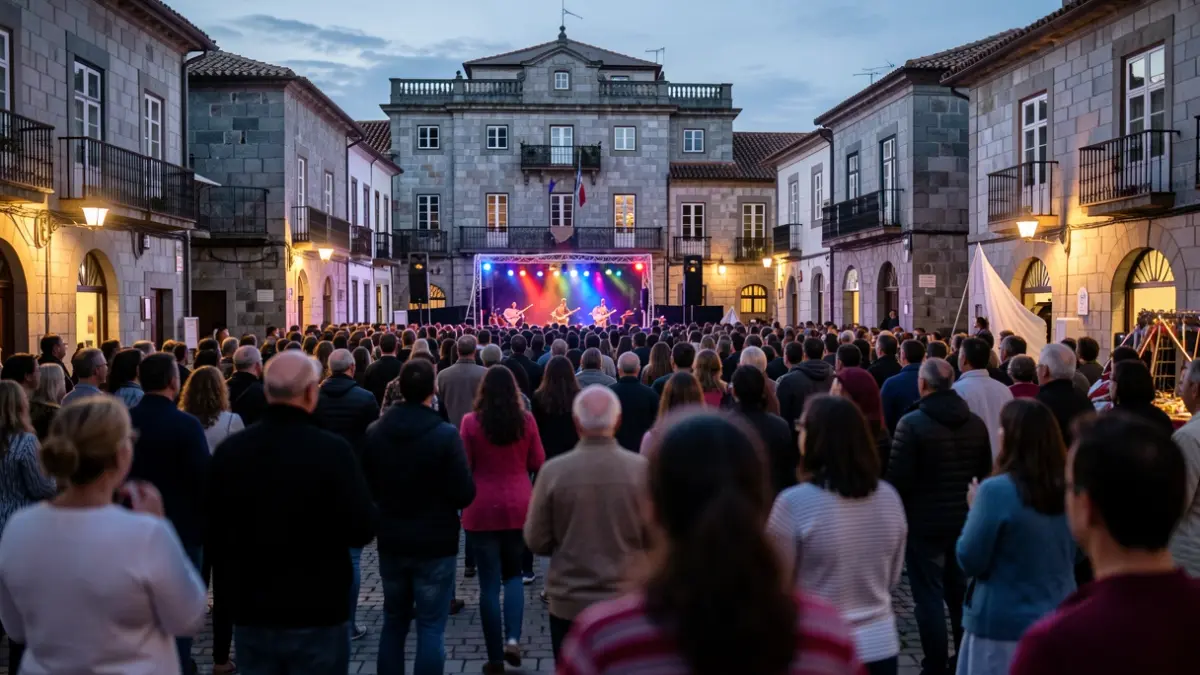 Imaxe xenérica dun festival de rúa en Galicia con xente gozando dun espectáculo.