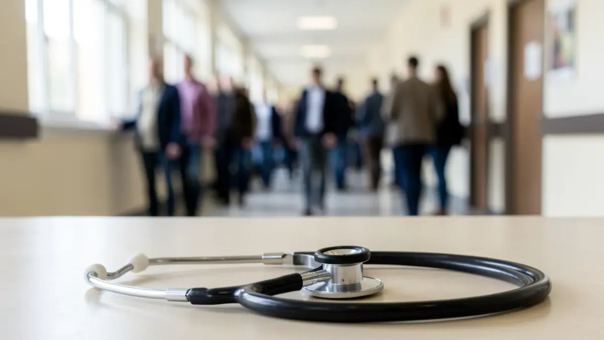 Imagen genérica de un estetoscopio sobre un fondo de hospital gallego.