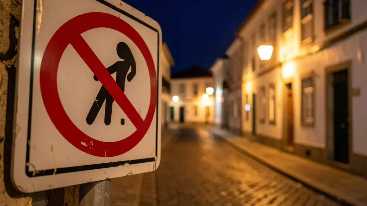 Imagen genérica de una señal de prohibido orinar en la calle por la noche.