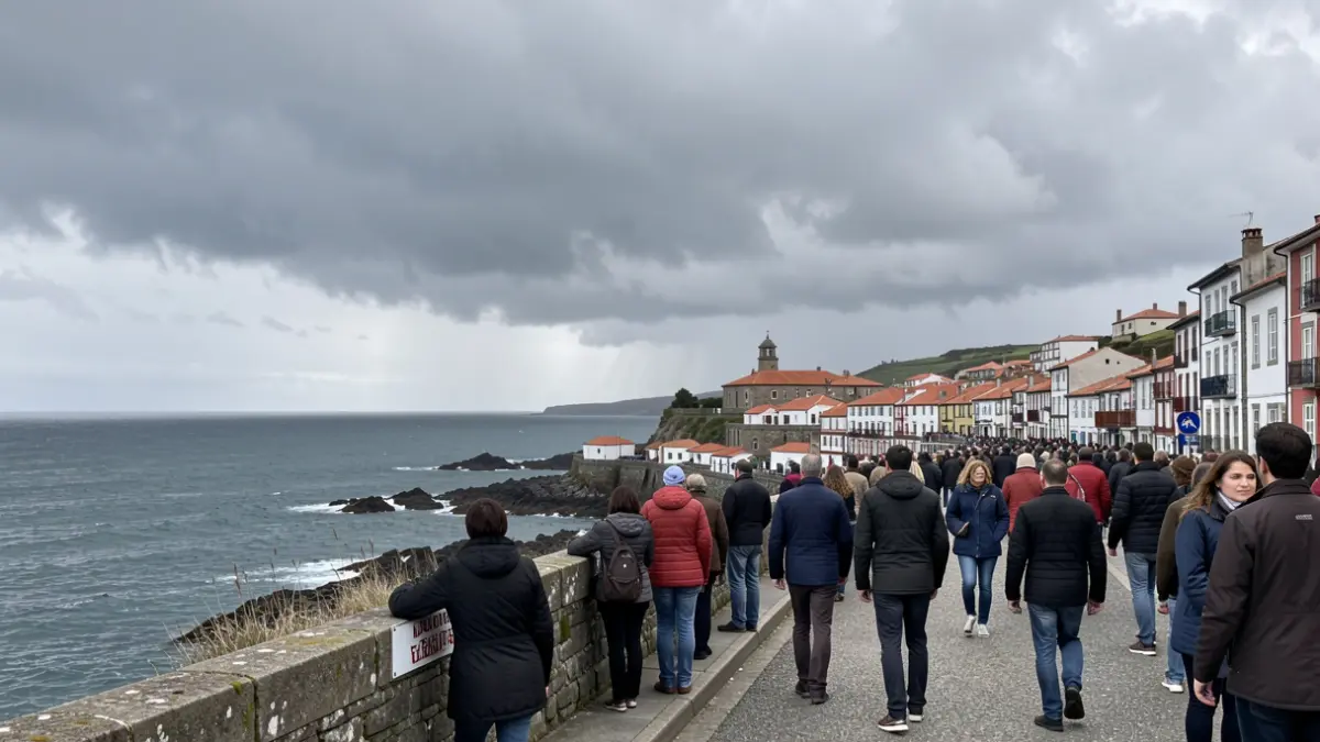 Imagen genérica de un cielo nublado sobre la villa costera de Muros con indicios de lluvia.