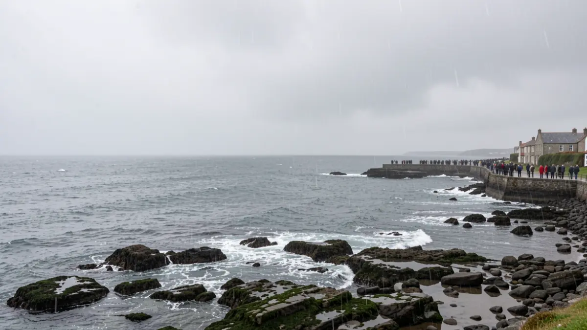 Imagen genérica de cielo cubierto con lluvia ligera en la costa de Muxía.